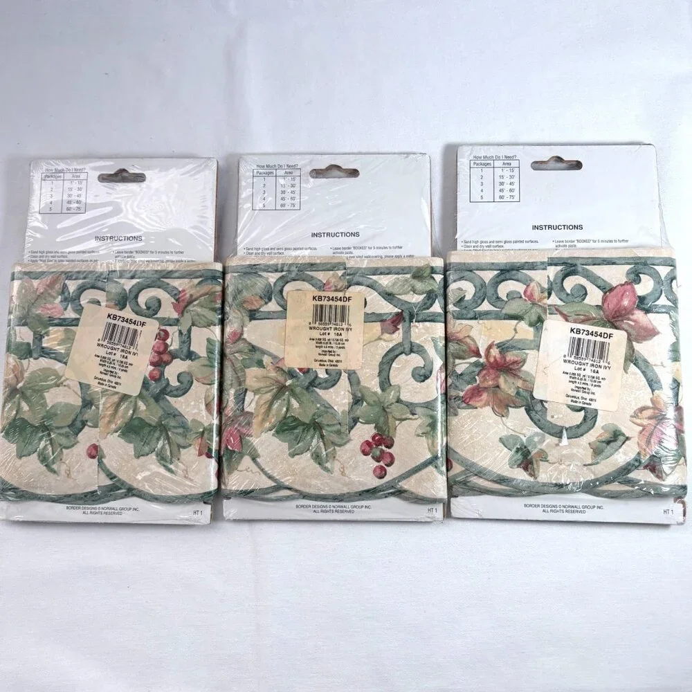 Vintage Home Trends Country Themed Wrought Iron‎ Ivy 3x Wallpaper Border 15 yds